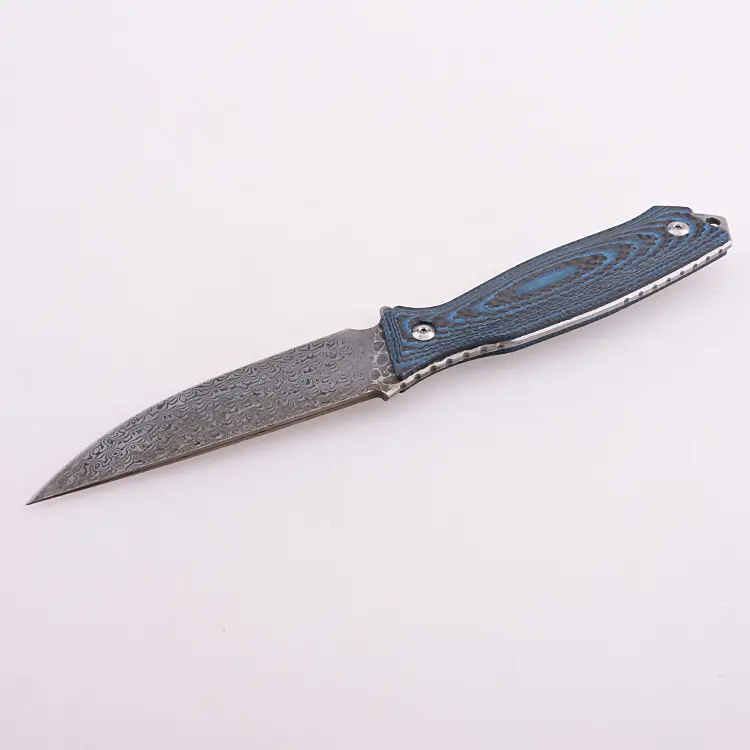 OEM fixed knife 9Cr18MoV Damascus blade G10 with carbon fiber inlayed handle DJ-2503 02