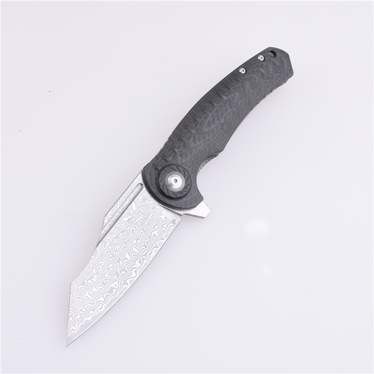 Shieldon Folding Pocket Knife 9Cr18Mov 67-Layer Damascus Steel Blade G10 + Carbon Fiber Handle 7093D