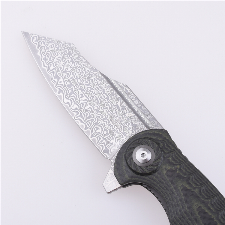 Shieldon Folding Pocket Knife 9Cr18Mov 67-Layer Damascus Steel Blade G10 + Carbon Fiber Handle 7093D