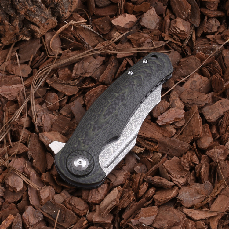 Shieldon Folding Pocket Knife 9Cr18Mov 67-Layer Damascus Steel Blade G10 + Carbon Fiber Handle 7093D