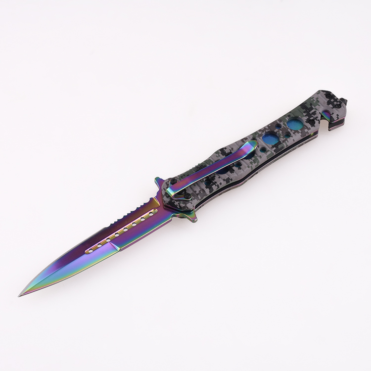 OEM folding knives 3Cr blade anodized aluminum handle rainbow titanium coating finish LS-2567-A