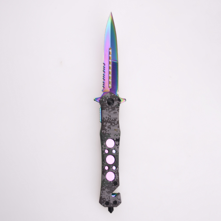 OEM folding knives 3Cr blade anodized aluminum handle rainbow titanium coating finish LS-2567-A