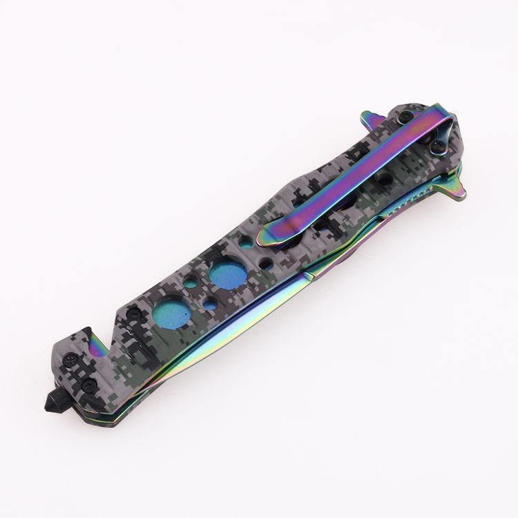 OEM folding knives 3Cr blade anodized aluminum handle rainbow titanium coating finish LS-2567-A