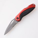 Coltello chiudibile OEM rivestimento rosso acciaio inossidabile + manico in plastica lama seghettata lockback HF-KS19