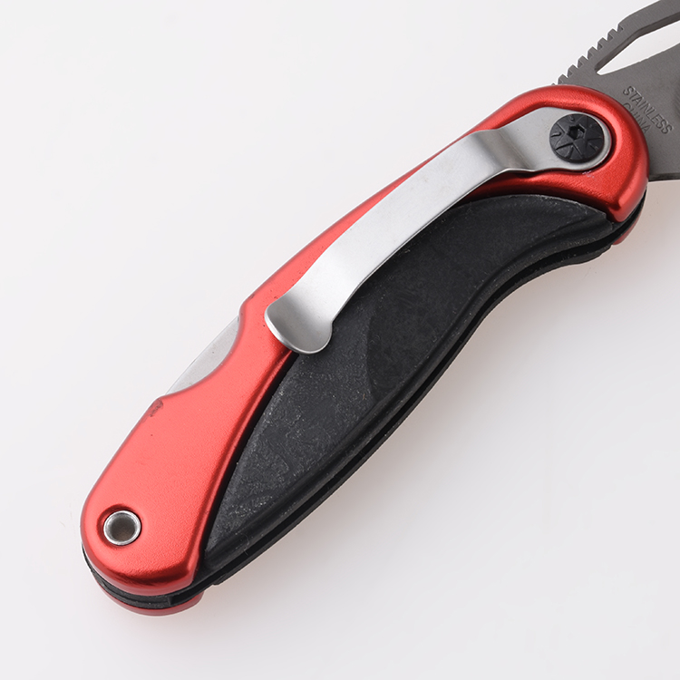 Coltello chiudibile OEM rivestimento rosso acciaio inossidabile + manico in plastica lama seghettata lockback HF-KS19