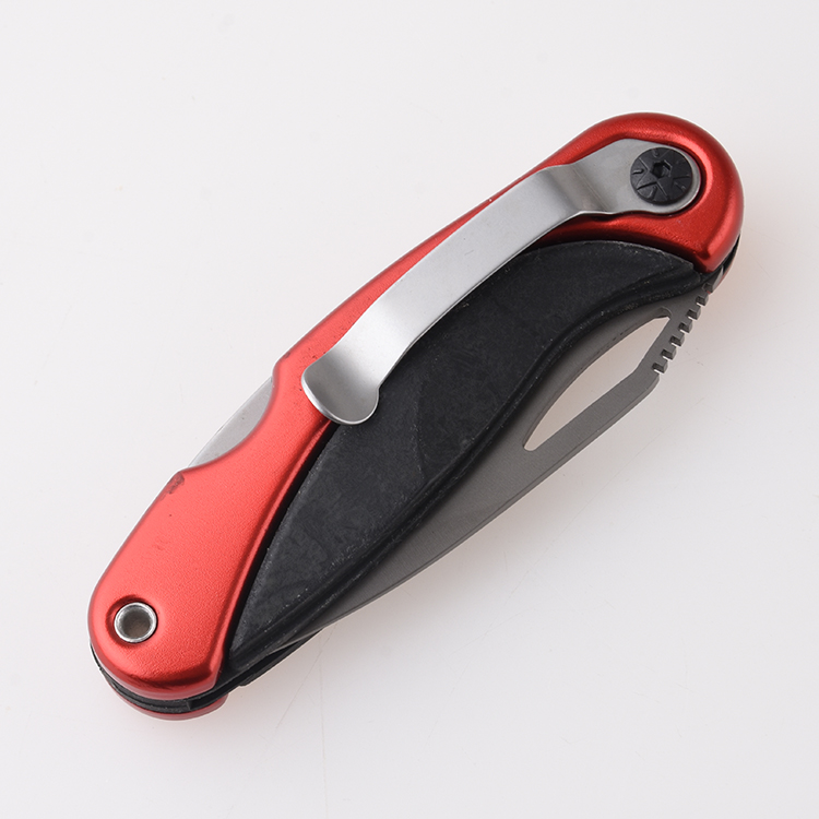 Coltello chiudibile OEM rivestimento rosso acciaio inossidabile + manico in plastica lama seghettata lockback HF-KS19