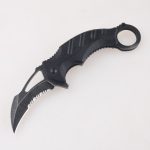 OEM folding knives Hawkbill blade neck semi-serrated cutting blackened stonewash FR-0502