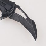 OEM folding knives Hawkbill blade neck semi-serrated cutting blackened stonewash FR-0502