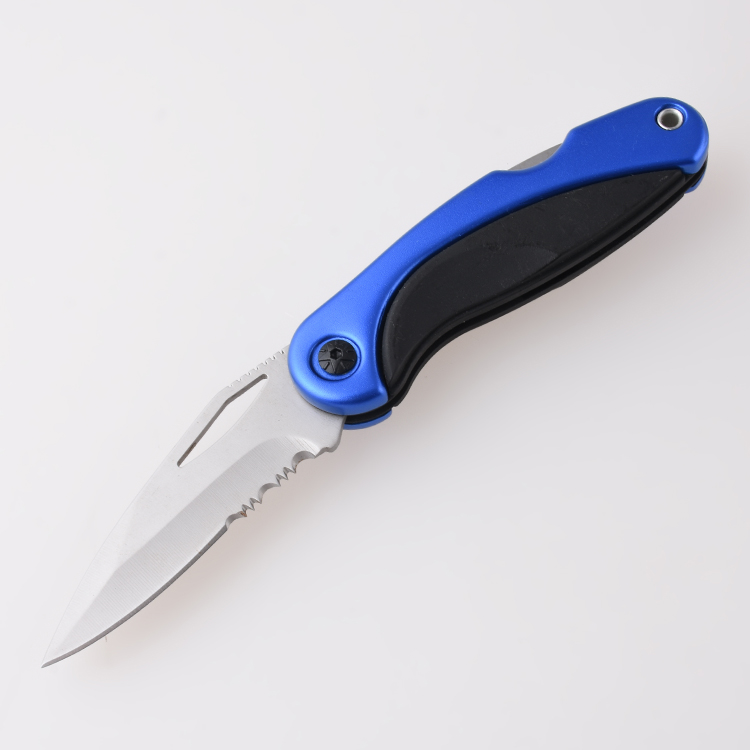 OEM Folding knives blue coating stainless steel + PP handle serrated blade lockback HF-KS19