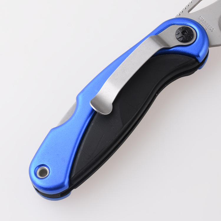 OEM Folding knives blue coating stainless steel + PP handle serrated blade lockback HF-KS19