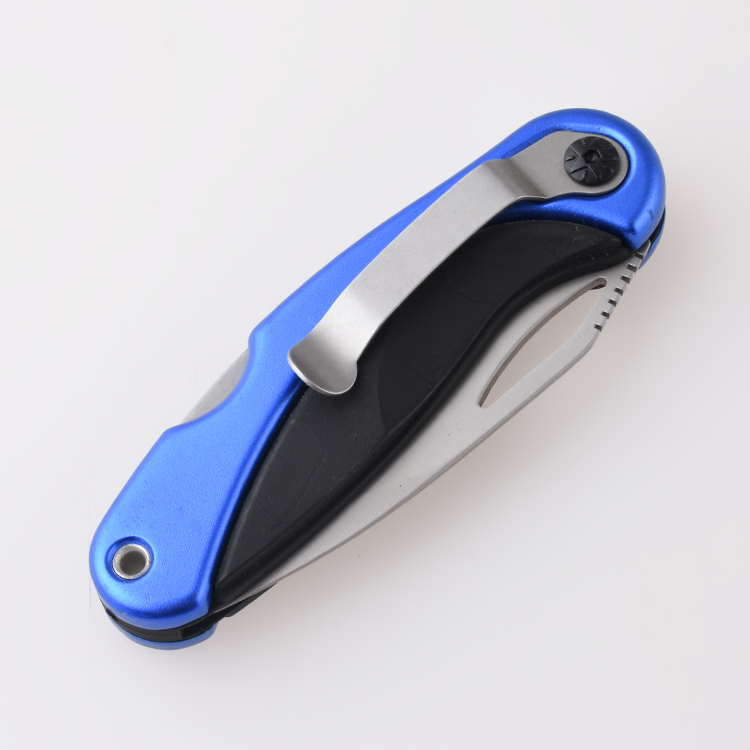 OEM Folding knives blue coating stainless steel + PP handle serrated blade lockback HF-KS19