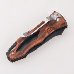 OEM folding knives wooden handle hollow lanyard hole blackened drop point blade FR-0508