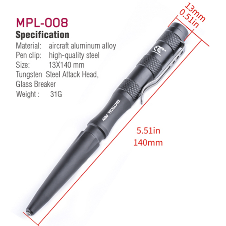 Ferramenta caneta tática alumínio anodizado MG-MPL-008 s23