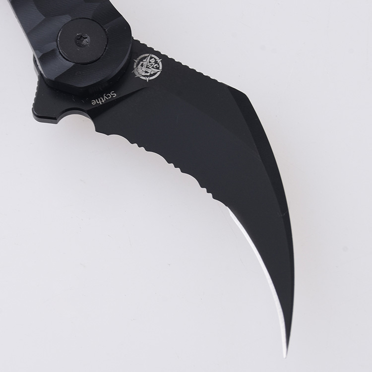 DC01H Scythe 154CM serrated black rock pattern PEI s07