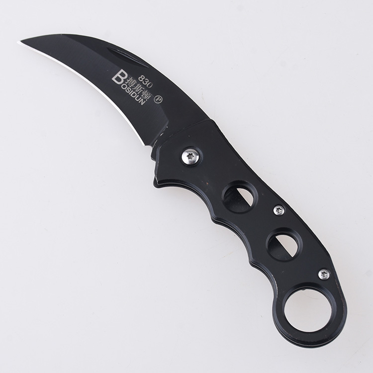 XH-2503 folding knife hawkbill karambit style blade ring s01