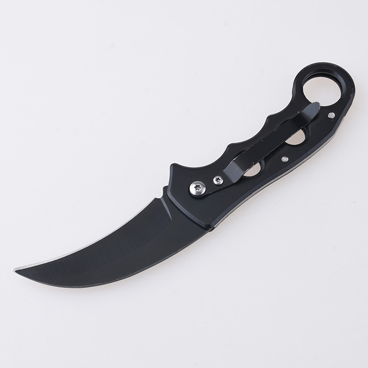 XH-2503 folding knife hawkbill karambit style blade ring s02