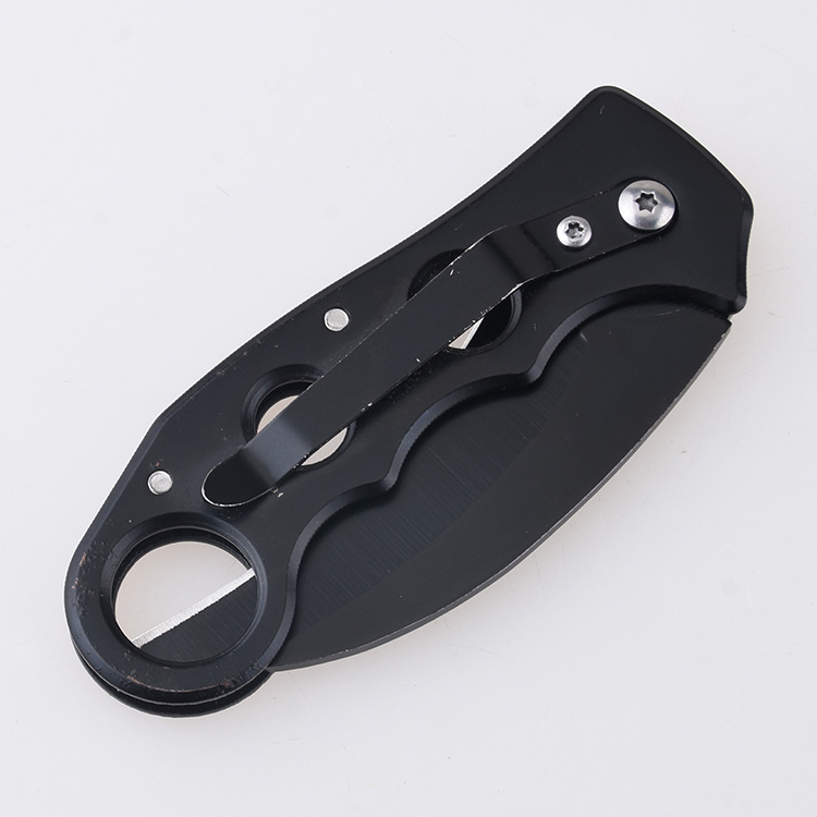 XH-2503 folding knife hawkbill karambit style blade ring s10