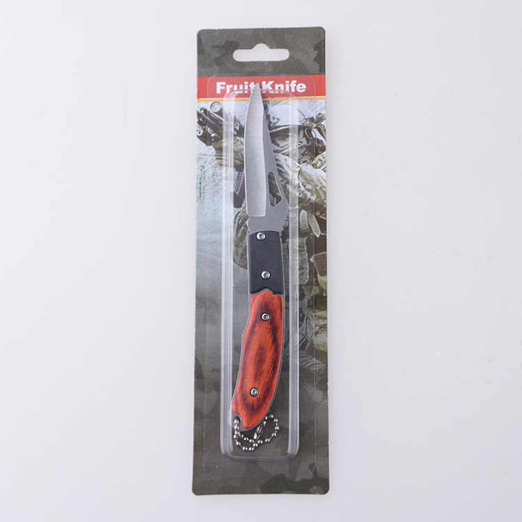 HU-2513 folding knife plastic wood color handle stock r03