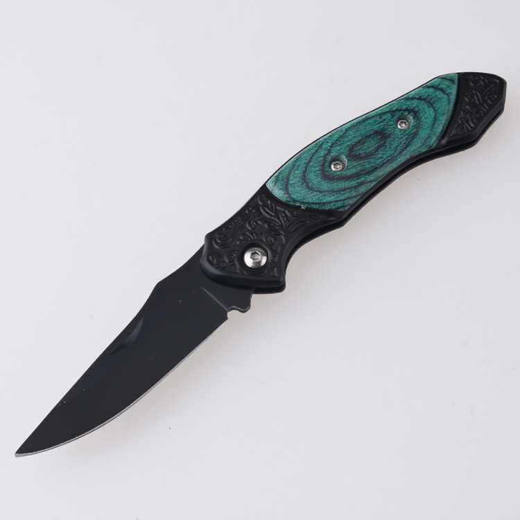 HU-2535 folding knife PP green wood handle wholesale source s02