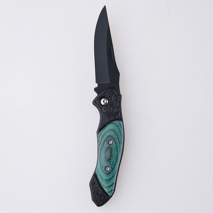 HU-2535 folding knife PP green wood handle wholesale source s07