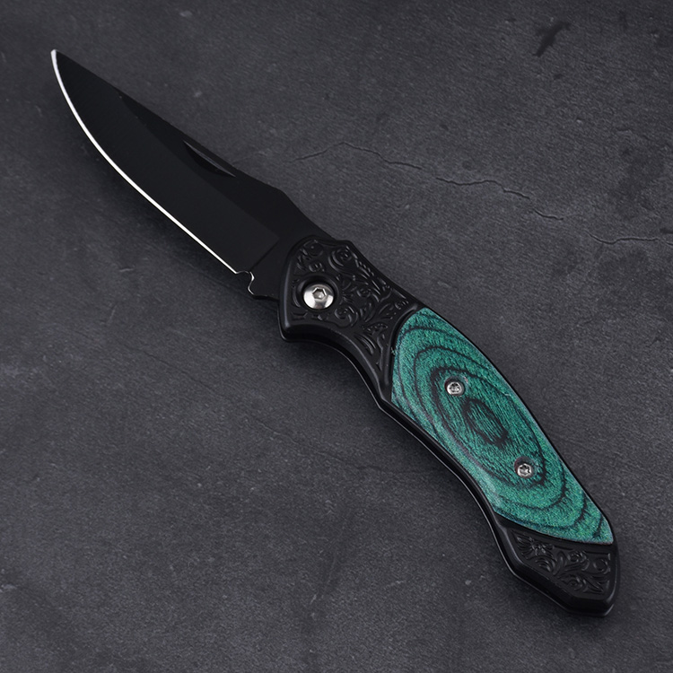 HU-2535 folding knife PP green wood handle wholesale source s09