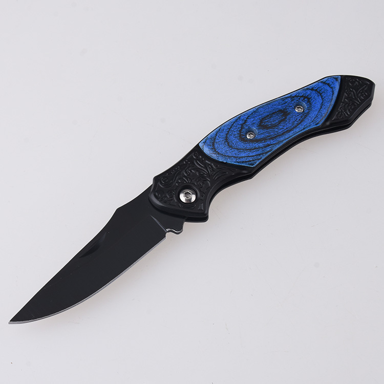 HU-2538 folding knife PP blue wood handle wholesale source s02