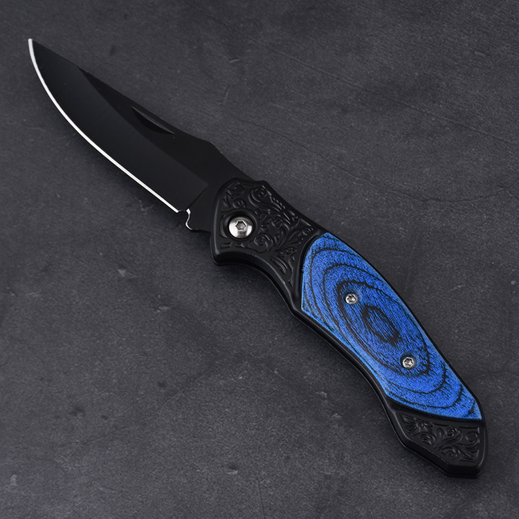 HU-2538 folding knife PP blue wood handle wholesale source s09