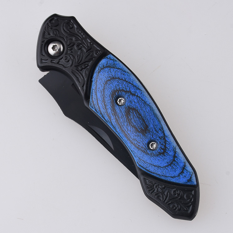 HU-2538 folding knife PP blue wood handle wholesale source s10