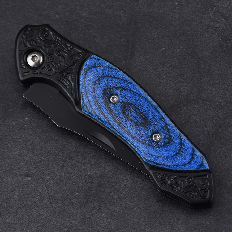 HU-2538 folding knife PP blue wood handle wholesale source s12